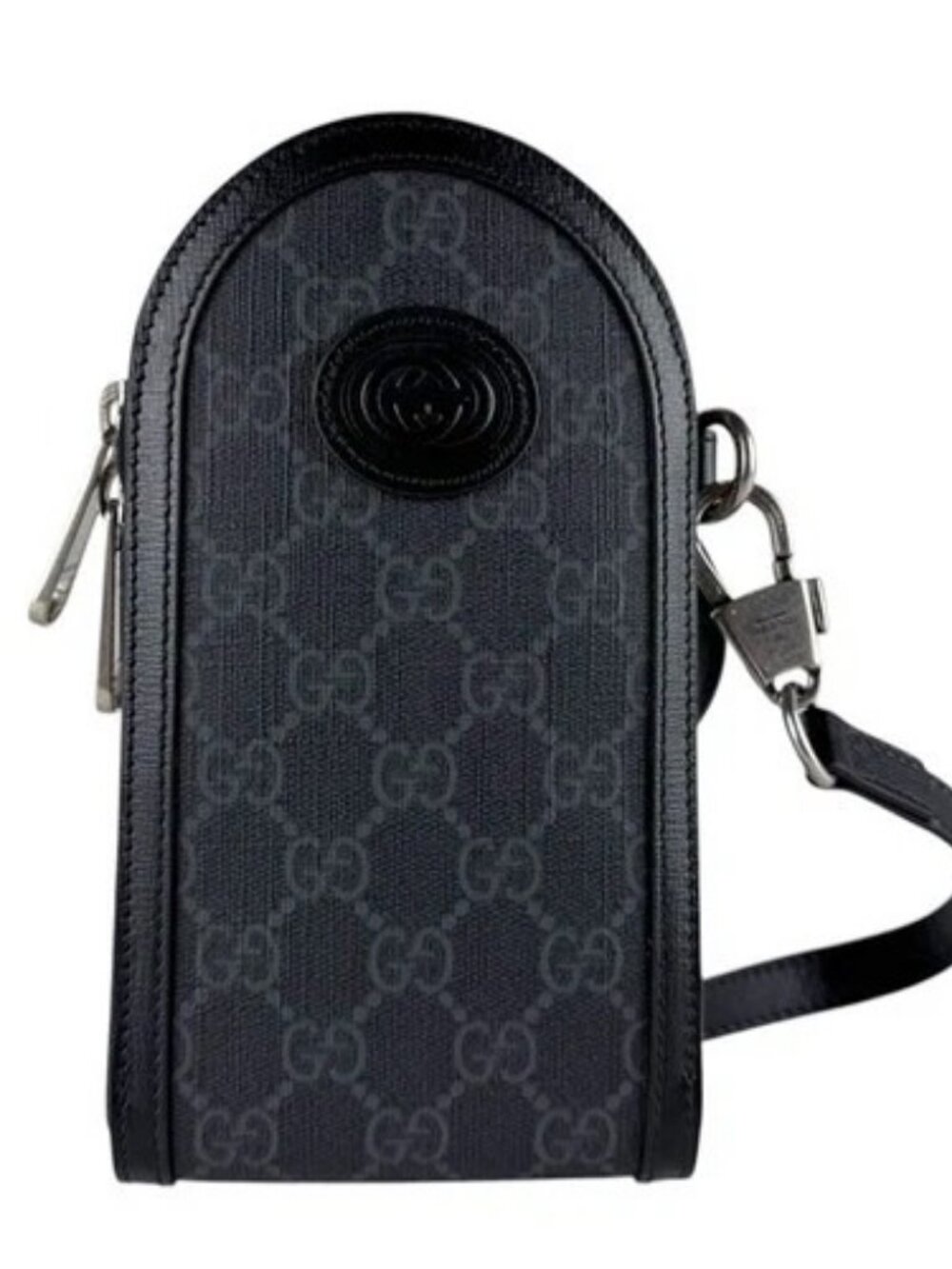 Auth GUCCI GG Supreme Crossbody Shoulder Bag Phone Holder Pouch Black PVC z9399